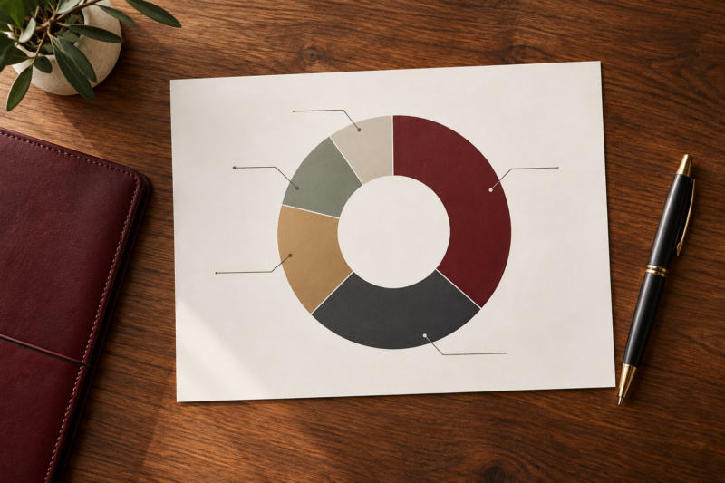 Asset allocation chart on financial report with portfolio planning materials