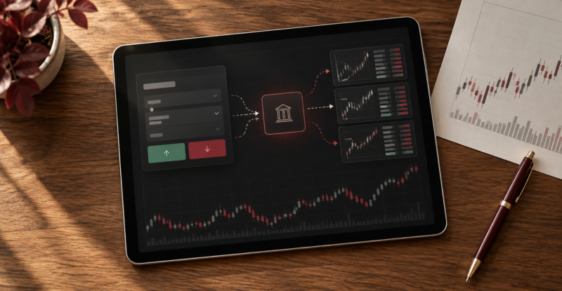 Broker trading platform routing stock orders to financial markets